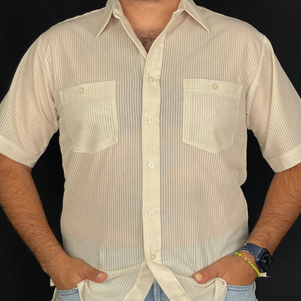 SHEER Cream Envoy button up short sleeve shirt